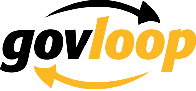 Yellow and black logo: 'govloop' between two arrows going in a circular (or oval) direction