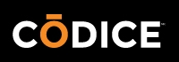 Codice Logo using white text and an orage 'o' on black background: codice