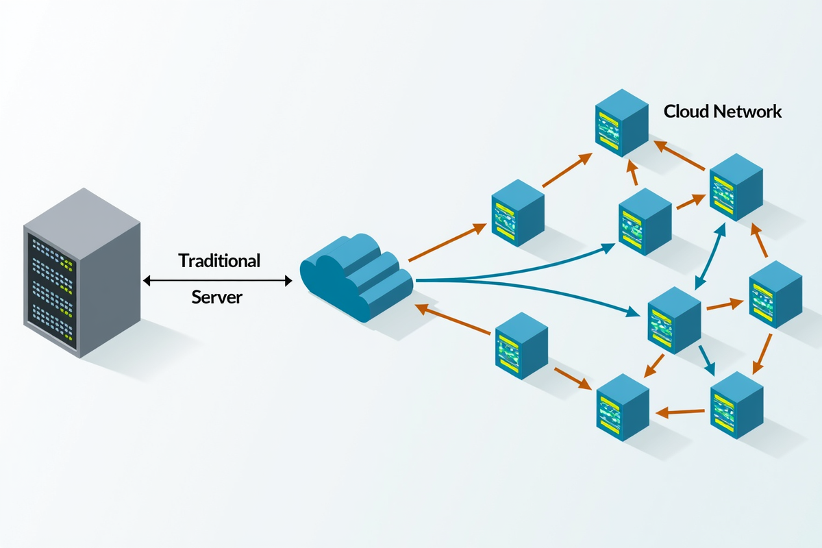 Traditional hosting vs cloud hosting architecture diagram